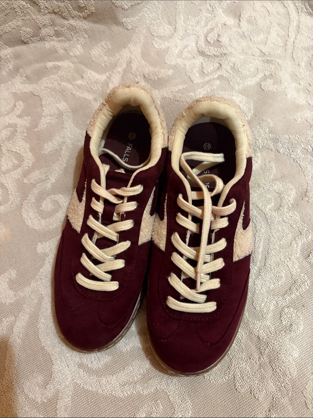 Burgundy & Cream Lace-Up Sneakers